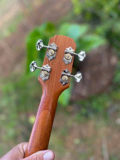 Custom Maui Tenor Ukulele by Jesse Mendes – 5A Curly Koa + Ocean Blue Detail