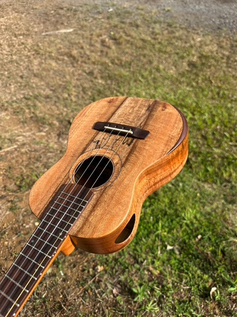 spalted curly koa tenor with arm bevel