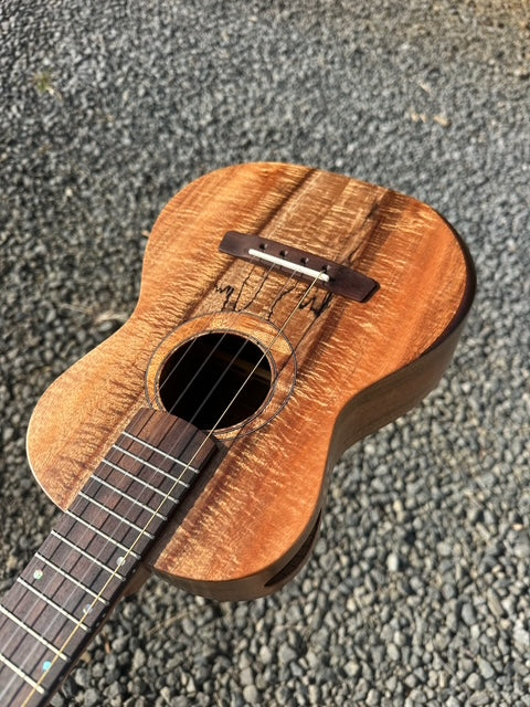 spalted curly koa tenor with arm bevel
