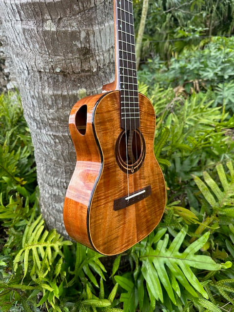 4A Curly Koa Tenor Ukulele with 24K gold inlay