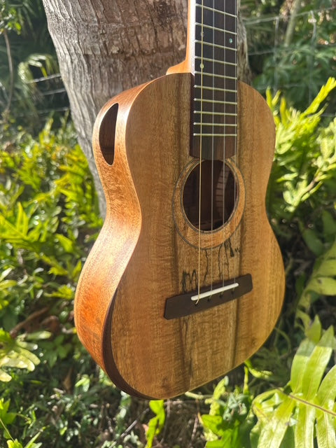 spalted curly koa tenor with arm bevel
